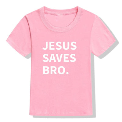 jesus saves bro t-shirt light pink for children