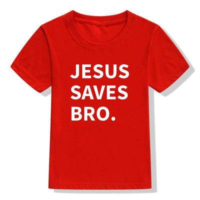 jesus saves bro. t-shirt red for children