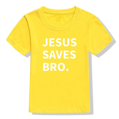 jesus saves bro t-shirt yellow for children