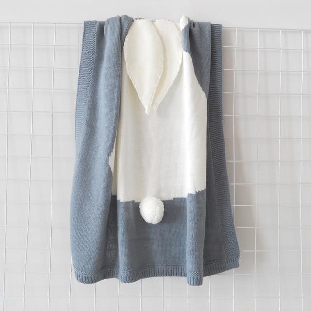 knitted blanket, grey baby blanket, rabbit blanket, rabbit ears blanket, bunny blanket, baby room decor, baby blankets