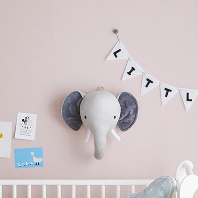 faux animal head, elephant head, baby room decor animal head, nursery plush wall decor