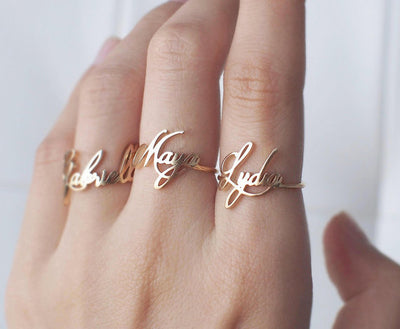 yellow gold names rings made to order handmade