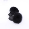 black kids fox fur slides slippers with black rubber soles