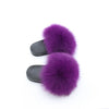 fluffly purple  kids fox fur slides slippers with black rubber soles