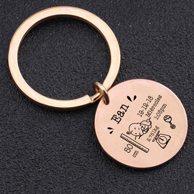 birth key chain, baby key chain, custom baby details key chain, rose gold