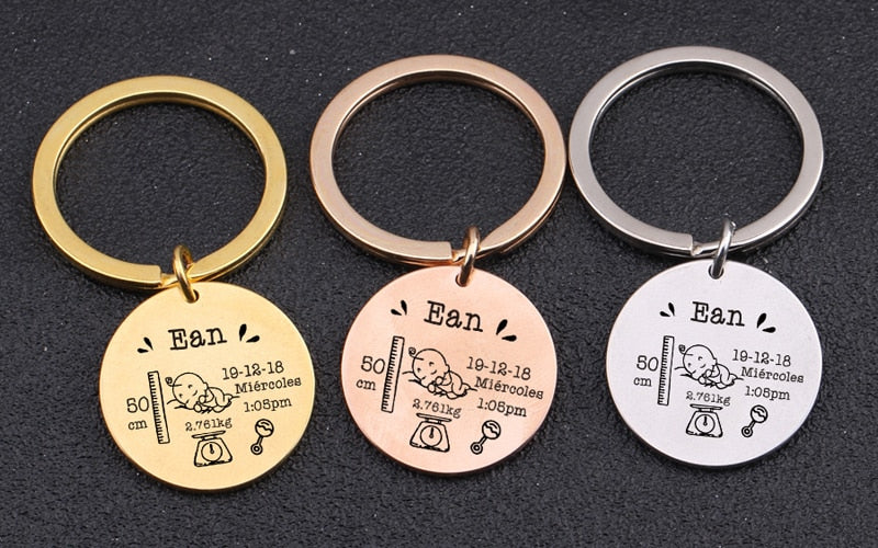 birth key chain, baby key chain, custom baby details key chain, rose gold, yellow gold and silver, made to order