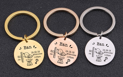birth key chain, baby key chain, custom baby details key chain, rose gold, yellow gold and silver, made to order