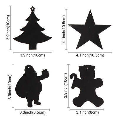 christmas treem star, santa, gingerbread scratch ornaments