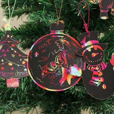 magic scratch plack paper christmas ornaments for kids diy, christmas paper baubles