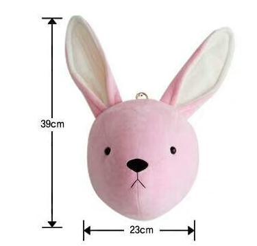 faux animal head, pink bunny head, baby room decor animal head, nursery plush wall decor