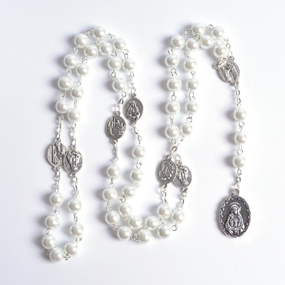 white chaplet catholic rosary, catholic rosary, white glass rosary, white seven sorrows rosary, winfinity brands - free shipping world wide