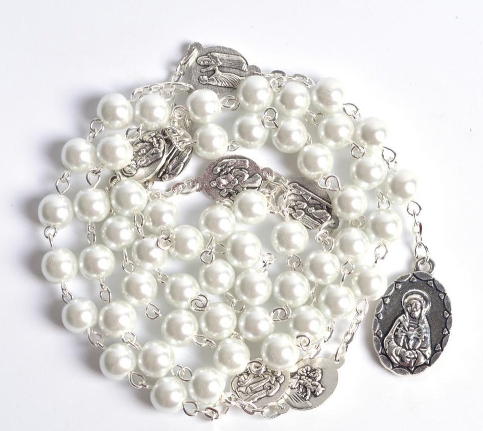 white chaplet catholic rosary, catholic rosary, white glass rosary, white seven sorrows rosary, winfinity brands - free shipping world wide