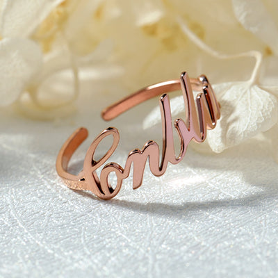 one size fits all custom name ring rose gold color