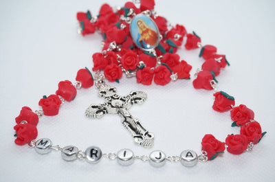 custom name personalized red rose rosary - winfinity brands
