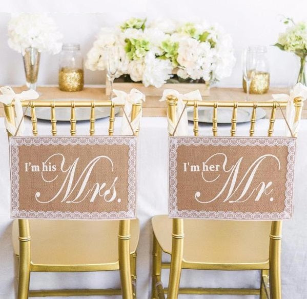 im his mrs , im her mr, rustic wedding burlap and lace signs for chairs, winfinity brands