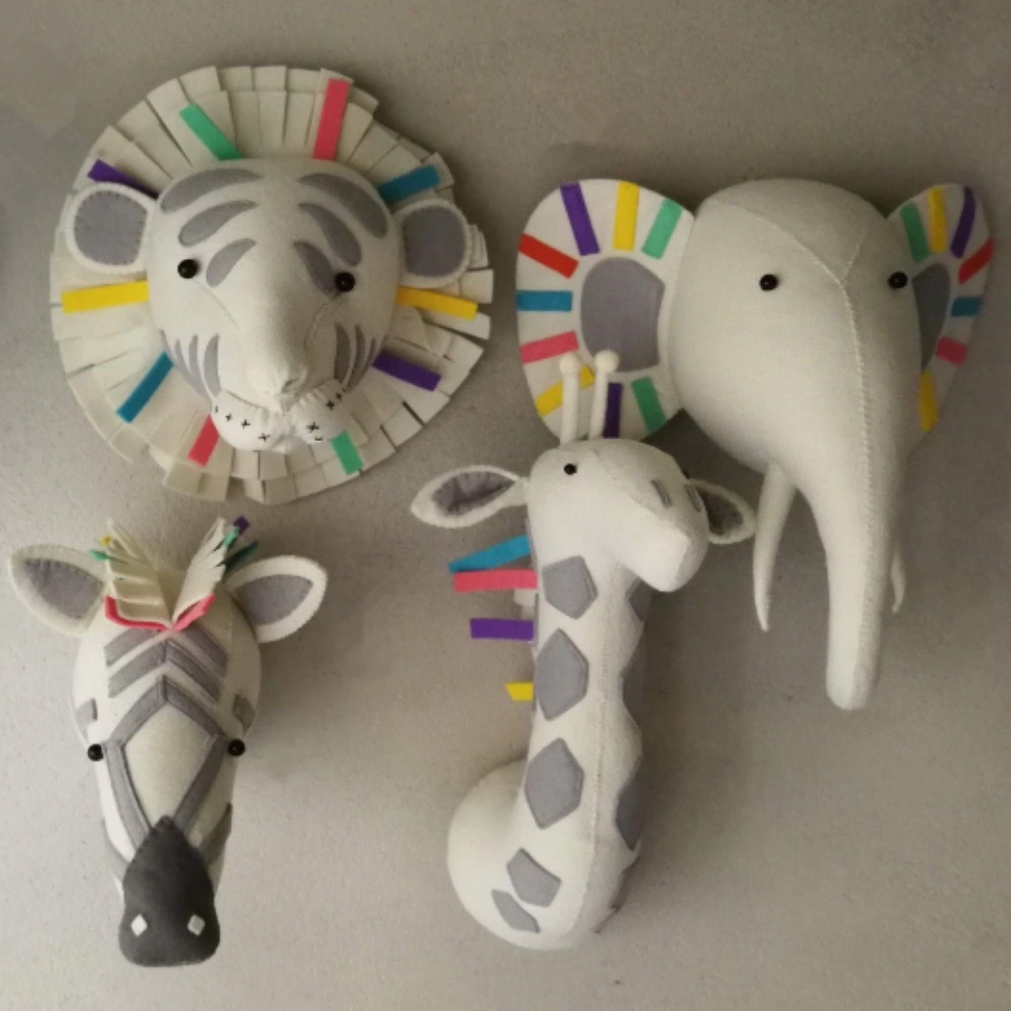 Faux Animal Heads, baby room decor, kids animal heads, premium animal wall mount head, colorful wall mount head, giraffe wall mount head, zebra, lion, elephant
